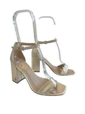 Sam Edelman Daniella Gold Block Heel Sandals Metallic Ankle Strap Size 6.5